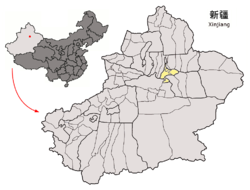 新疆ウイグル自治区の中のウルムチ市の位置