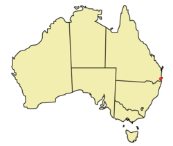 オーストラリアでのブリスベンの位置の位置図